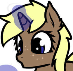 Size: 483x470 | Tagged: safe, artist:neuro, oc, oc only, pony, unicorn, blue eyes, female, freckles, horn, magic, mare, ooo, solo, telekinesis, unicorn oc