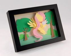 Size: 1092x867 | Tagged: safe, artist:elathera, imported from derpibooru, angel bunny, fluttershy, pegasus, pony, rabbit, 2014, animal, paper, shadowbox, tree