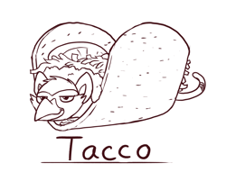 Size: 1686x1290 | Tagged: safe, artist:tsitra360, imported from derpibooru, oc, oc:thumbtack, griffon, food, micro, smug, tacco, taco