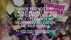 Size: 1280x720 | Tagged: safe, edit, editor:quoterific, idw, imported from derpibooru, twilight sparkle, pony, unicorn, my little pony micro-series, female, magic, mare, open mouth, open smile, smiling, solo, telekinesis, text, unicorn twilight