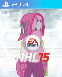 Size: 800x997 | Tagged: safe, imported from derpibooru, fluttershy, equestria girls, cover, ea sports, female, game, game cover, helmet, hockey, hockey helmet, hockey mask, hockey puck, ice hockey, mask, nhl, nhl 15, solo, sports