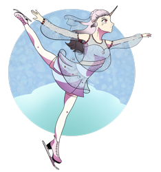 Size: 2370x2531 | Tagged: safe, artist:binidi, imported from derpibooru, oc, oc only, human, unicorn, clothes, horn, horned humanization, humanized, ice skates, ice skating, raised leg, simple background, skirt, solo, transparent background, unicorn oc