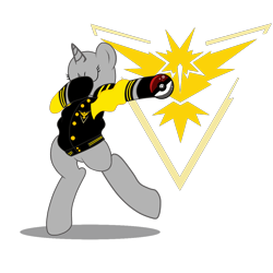 Size: 1200x1200 | Tagged: safe, artist:galeemlightseraphim, imported from derpibooru, pony, zapdos, bipedal, glowing, glowing horn, horn, legendary pokémon, magic, poké ball, pokémon, simple background, telekinesis, transparent background