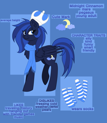 Size: 3275x3783 | Tagged: safe, artist:dreamy990, imported from derpibooru, oc, oc:midnight cinnamon, pegasus, pony, clothes, crown, female, jewelry, mare, reference sheet, regalia, scarf, solo