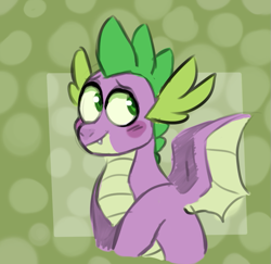 Size: 711x690 | Tagged: safe, artist:no-name-blog-scree, artist:noodlezss, imported from derpibooru, spike, dragon, abstract background, blushing, bust, cute, fangs, looking sideways, male, older, older spike, polka dots, sketch, solo, spikabetes, spread wings, winged spike, wings