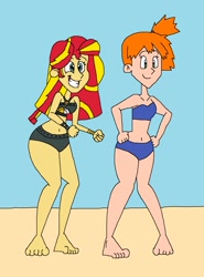 Size: 1273x1721 | Tagged: safe, artist:hunterxcolleen, imported from derpibooru, sunset shimmer, equestria girls, beach, clothes, misty (pokémon), pokémon, sunset shimmer's beach shorts swimsuit, swimsuit
