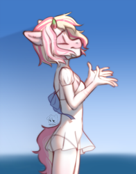 Size: 3143x4000 | Tagged: safe, artist:azaani, imported from derpibooru, oc, anthro, earth pony, hybrid, original species, anthro oc, clothes, earth pony oc, female, horn, horns, mare, one-piece swimsuit, solo, swimsuit