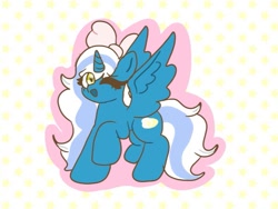 Size: 955x720 | Tagged: safe, artist:rocketbiscuitzovo, imported from derpibooru, oc, oc:fleurbelle, alicorn, adorabelle, alicorn oc, bow, chibi, cute, female, hair bow, heart eyes, horn, mare, ocbetes, one eye closed, wingding eyes, wings, wink, yellow eyes