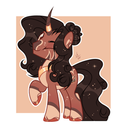 Size: 1300x1300 | Tagged: safe, artist:unelmienvartija, imported from derpibooru, oc, oc:fabian alvaro, pony, unicorn, curved horn, horn, long mane, long tail, looking at you, male, one eye closed, solo, tail, unicorn oc, wink, winking at you