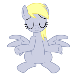 Size: 2449x2449 | Tagged: safe, artist:freak0uo, imported from derpibooru, derpy hooves, pegasus, pony, eyes closed, female, front view, full body, high res, hooves, mare, shrug, simple background, sitting, smiling, solo, spread wings, transparent background, vector, wings