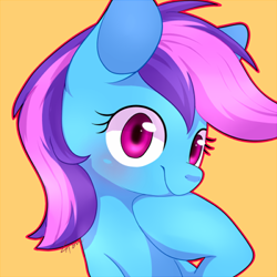 Size: 400x400 | Tagged: source needed, useless source url, safe, artist:sion, imported from derpibooru, oc, oc only, oc:nohra, earth pony, pony, avatar, bust, colored pupils, commission, female, looking at you, orange background, portrait, simple background, solo