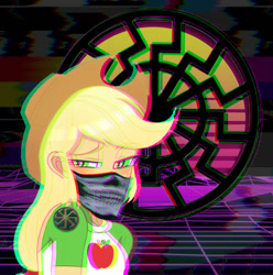 Size: 1320x1332 | Tagged: safe, applejack, equestria girls, based, black sun, fashwave, nazbol, nazi, schizophrenia