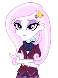 Size: 720x956 | Tagged: safe, edit, edited screencap, imported from derpibooru, screencap, fleur-de-lis, equestria girls, friendship games, background removed, clothes, cropped, crossed arms, crystal prep academy uniform, female, fleur-de-lis is not amused, not a vector, school uniform, simple background, solo, transparent background, uniform, wide eyes