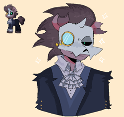Size: 1221x1153 | Tagged: safe, artist:belle_bonni, imported from derpibooru, oc, oc only, oc:capricious, anthro, earth pony, pony, pony town, clothes, earth pony oc, fancy, male, monocle, simple background, skull mask, solo