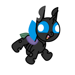 Size: 2000x2000 | Tagged: safe, artist:theunidentifiedchangeling, imported from derpibooru, oc, oc:uni(unidentified), changeling, changeling oc, derp, happy, horn, simple background, smiling, transparent background, wide smile, wings