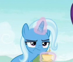 Size: 312x266 | Tagged: safe, imported from derpibooru, screencap, trixie, student counsel, aura, cropped, solo, trixie is not amused, unamused