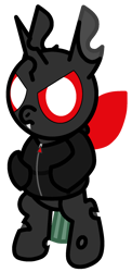 Size: 925x1896 | Tagged: safe, artist:theunidentifiedchangeling, imported from derpibooru, oc, oc:rage(unidentified), changeling, bipedal, changeling oc, clothes, fangs, hoodie, horn, looking at you, red changeling, simple background, solo, three quarter view, transparent background, wings, zipper