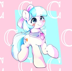 Size: 1818x1789 | Tagged: safe, artist:kurogewapony, imported from derpibooru, coco pommel, earth pony, pony, blushing, bow, cocobetes, collar, cute, female, mare, smiling, solo