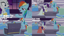 Size: 1280x720 | Tagged: safe, edit, edited screencap, editor:quoterific, imported from derpibooru, screencap, rainbow dash, rarity, pegasus, pony, unicorn, rarity investigates, season 5, clothes, dress, duo, eyes closed, female, flying, grin, mare, open mouth, open smile, smiling, spread wings, wings