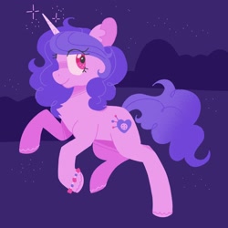 Size: 2048x2048 | Tagged: safe, artist:pastacrylic, imported from derpibooru, izzy moonbow, pony, unicorn, bracelet, chest fluff, g5, jewelry, looking back, my little pony: a new generation, smiling, solo, sparkles