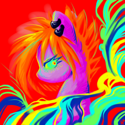 Size: 2000x2000 | Tagged: safe, artist:porcelanowyokular, imported from derpibooru, oc, oc only, earth pony, pony, abstract background, bust, ear piercing, earring, earth pony oc, jewelry, needs more saturation, piercing, red background, simple background, solo