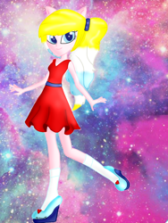 Size: 660x880 | Tagged: safe, artist:yulianapie26, imported from derpibooru, equestria girls, clothes, female, high heels, ponied up, shoes, skirt, smiling, solo, space, stars