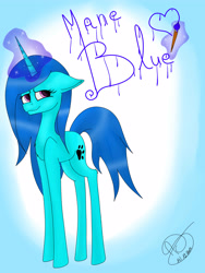 Size: 3375x4500 | Tagged: safe, artist:maneblue, imported from derpibooru, oc, oc only, pony, unicorn, female, glowing, glowing horn, horn, magic, mare, paw prints, signature, solo, telekinesis, unicorn oc