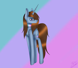 Size: 2628x2283 | Tagged: safe, artist:maneblue, imported from derpibooru, oc, oc only, pony, unicorn, abstract background, choker, full body, high res, hooves, horn, long horn, signature, solo, standing, unicorn oc