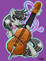 Size: 1511x2015 | Tagged: safe, artist:davidsoncch, imported from derpibooru, octavia melody, earth pony, pony, bipedal, cello, cutie mark background, female, mare, musical instrument, outline, purple background, simple background, smiling, solo