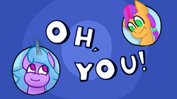 Size: 3860x2160 | Tagged: safe, artist:llamalauncher, imported from derpibooru, izzy moonbow, sunny starscout, earth pony, pony, unicorn, duo, female, g5, meme, my little pony: a new generation, oh you, ponified meme, tom and jerry