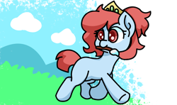 Size: 3388x2000 | Tagged: safe, artist:exoticeon, imported from derpibooru, oc, oc only, oc:auxie, earth pony, pony, crown, female, jewelry, mouth hold, paintbrush, partial background, regalia, simple background, solo, transparent background