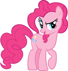 Size: 2385x2515 | Tagged: safe, artist:freak0uo, imported from derpibooru, pinkie pie, earth pony, pony, .svg available, female, full body, high res, hooves, mare, open mouth, open smile, pink mane, pink tail, raised eyebrow, raised hoof, simple background, smiling, solo, standing, tail, transparent background, vector