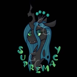 Size: 1500x1500 | Tagged: safe, artist:gremlingraveyard, imported from derpibooru, queen chrysalis, changeling, changeling queen, black background, bust, chest fluff, crown, female, jewelry, regalia, simple background, solo