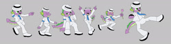 Size: 1920x499 | Tagged: safe, artist:mojo1985, imported from derpibooru, spike, dragon, bad (song), billie jean, clothes, cosplay, costume, dancing, flower, gray background, grin, hat, heart eyes, implied rarity, jacket, kick, kicking, looking at you, male, michael jackson, michael jackson reference, michael jackson's moonwalker, moonwalk, moonwalker, palette, pose, sega, shoes, simple background, smiling, smiling at you, smooth criminal, solo, spikeal jackson, suit, walking, wingding eyes