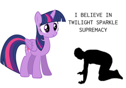 Size: 844x590 | Tagged: safe, imported from derpibooru, twilight sparkle, alicorn, human, pony, duo, female, mare, meme, simple background, supremacy, supremacy meme, text, truth, twilight sparkle (alicorn), white background