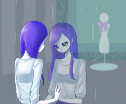 Size: 2392x1975 | Tagged: safe, artist:kurumilaa, imported from derpibooru, rarity, equestria girls, rarity takes manehattan, equestria girls interpretation, female, rain, reflection, scene interpretation, solo, wet, wet hair, wet hairity