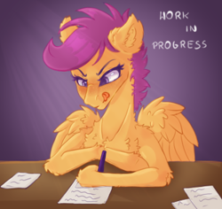 Size: 340x321 | Tagged: safe, artist:spectrasus, imported from derpibooru, scootaloo, pegasus, pony, female, filly, foal, hoof hold, older, older scootaloo, solo, teenager, tongue out