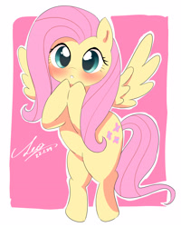 Size: 2924x3654 | Tagged: safe, artist:leo19969525, imported from derpibooru, fluttershy, pegasus, pony, :o, bipedal, blushing, cute, female, high res, mare, open mouth, shyabetes, solo, spread wings, wings