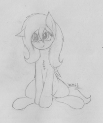 Size: 2053x2456 | Tagged: safe, artist:wapamario63, imported from ponybooru, fluttershy, pony, chest fluff, cute, ears, female, floppy ears, looking at you, mare, monochrome, shyabetes, sitting, solo, traditional art