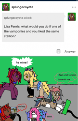 Size: 1174x1808 | Tagged: safe, artist:ask-luciavampire, imported from derpibooru, oc, earth pony, pony, undead, vampire, werewolf, ask, ask ponys gamer club, crushing, tumblr