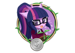 Size: 850x600 | Tagged: safe, artist:howxu, imported from derpibooru, part of a set, sci-twi, twilight sparkle, anthro, equestria girls, cute, glasses, open mouth, potted plant, simple background, solo, transparent background, twiabetes