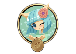 Size: 850x600 | Tagged: safe, artist:howxu, imported from derpibooru, part of a set, coco pommel, anthro, blushing, cocobetes, cute, flower, flower in hair, looking at you, one eye closed, simple background, solo, transparent background, wink, winking at you