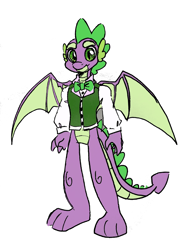 Size: 1920x2560 | Tagged: safe, artist:fotia-kouneli, imported from derpibooru, spike, anthro, dragon, bowtie, clothes, male, shirt, simple background, solo, vest, white background, winged spike, wings