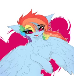 Size: 1050x1080 | Tagged: safe, artist:purlin-ka, imported from derpibooru, rainbow dash, pegasus, pony, eye clipping through hair, eyebrows, eyebrows visible through hair, floppy ears, fluffy, no pupils, solo