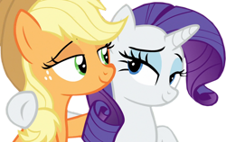Size: 1280x807 | Tagged: safe, artist:twilyisbestpone, edit, edited screencap, imported from derpibooru, screencap, applejack, rarity, earth pony, pony, unicorn, background removed, duo, female, lesbian, looking at each other, looking at someone, rarijack, shipping, simple background, transparent background