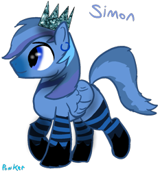 Size: 949x1019 | Tagged: safe, artist:pawker, imported from derpibooru, oc, oc only, oc:simon pegasus, pegasus, blue eyes, clothes, commission, crown, ear piercing, earring, jewelry, male, piercing, regalia, simple background, smiling, socks, solo, swamp cinema, transparent background