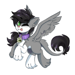 Size: 1731x1731 | Tagged: safe, artist:star-theft, imported from derpibooru, oc, oc only, oc:inky, sphinx, bell, bell collar, collar, female, one eye closed, simple background, solo, tongue out, transparent background, wink