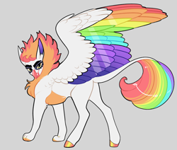 Size: 2600x2200 | Tagged: safe, artist:loryska, imported from derpibooru, oc, hippogriff, butt, colored wings, gray background, high res, interspecies offspring, magical lesbian spawn, multicolored wings, offspring, parent:gilda, parent:rainbow dash, parents:gildash, plot, simple background, solo, wings