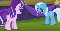 Size: 1006x530 | Tagged: safe, edit, edited screencap, imported from derpibooru, screencap, starlight glimmer, trixie, pony, unicorn, no second prances, butt, cropped, duo, female, glimmer glutes, lesbian, plot, shipping, startrix, the great and powerful ass, youtube, youtube link