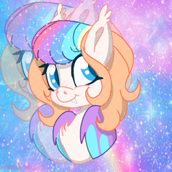 Size: 768x768 | Tagged: safe, artist:awoomarblesoda, imported from derpibooru, oc, oc only, oc:frosting, bat pony, pony, bat pony oc, bat wings, bust, ethereal mane, starry mane, stars, wings, zoom layer